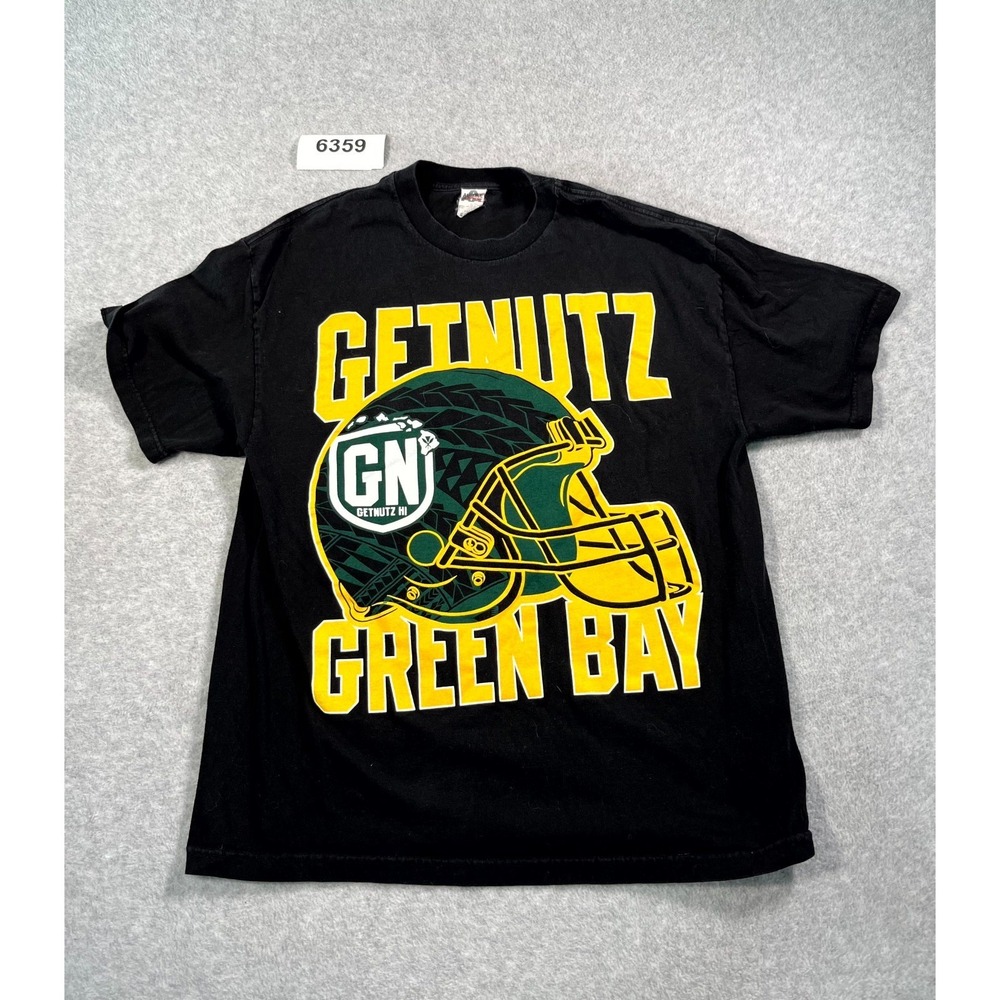 Green Bay Packers T Shirt Mens XL Black Cotton Alstyle Getnutz HI NFL‎ Football